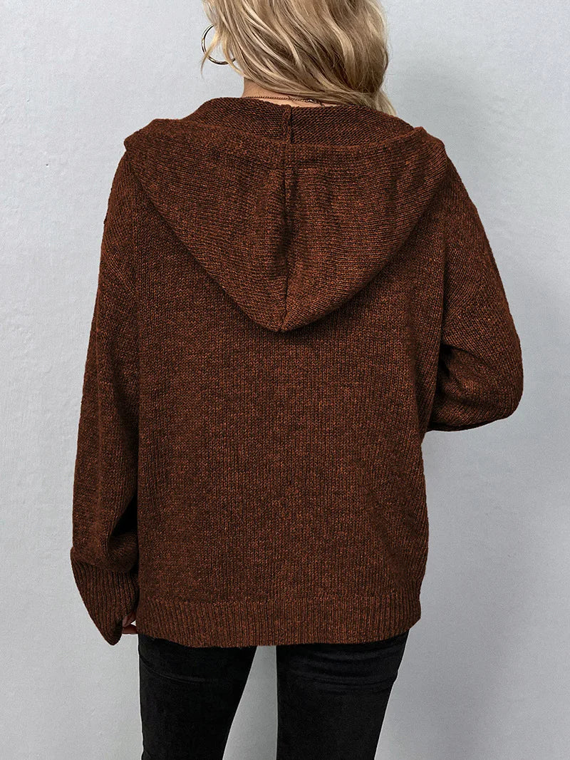Julina | Hooded Button Front Knit Cardigan