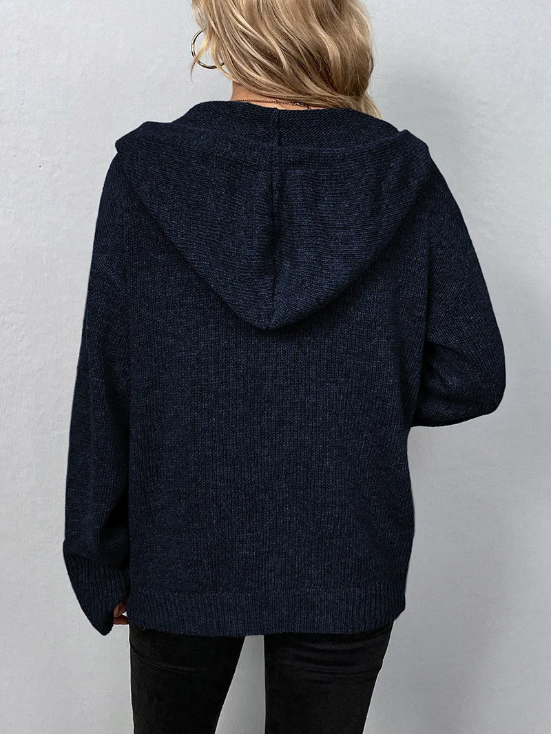 Julina | Hooded Button Front Knit Cardigan