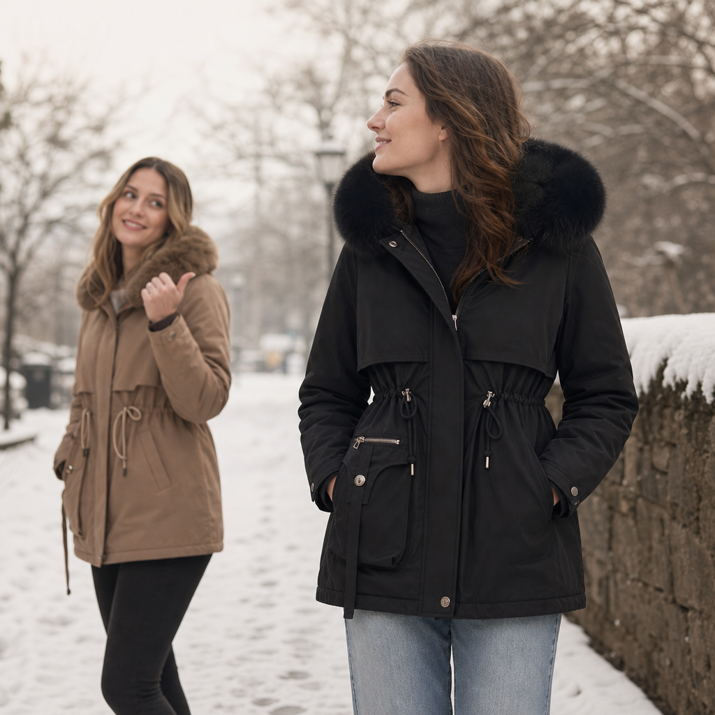 Kaeine | Double Layer Puffer Coat with Faux Fur Hood