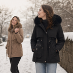 Kaeine | Double Layer Puffer Coat with Faux Fur Hood