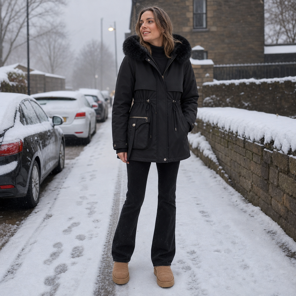 Kaeine | Double Layer Puffer Coat with Faux Fur Hood