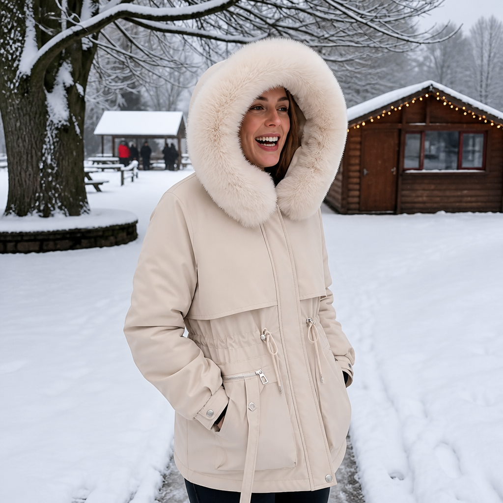 Kaeine | Double Layer Puffer Coat with Faux Fur Hood