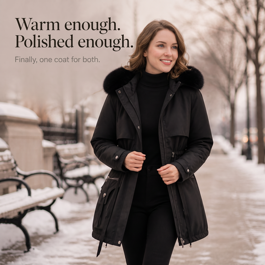 Kaeine | Double Layer Puffer Coat with Faux Fur Hood