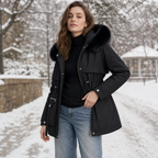 Kaeine | Double Layer Puffer Coat with Faux Fur Hood