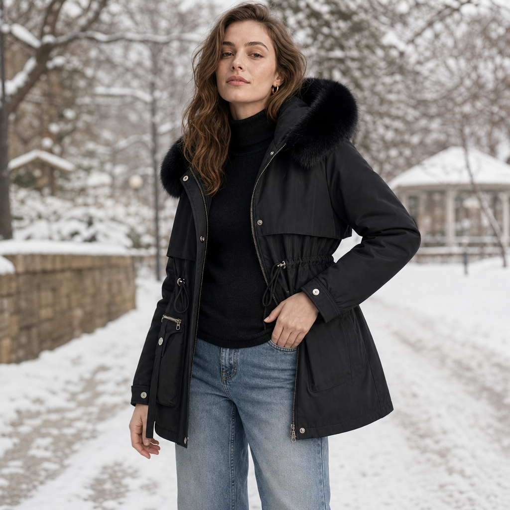 Kaeine | Double Layer Puffer Coat with Faux Fur Hood