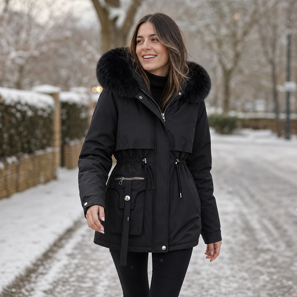 Kaeine | Double Layer Puffer Coat with Faux Fur Hood