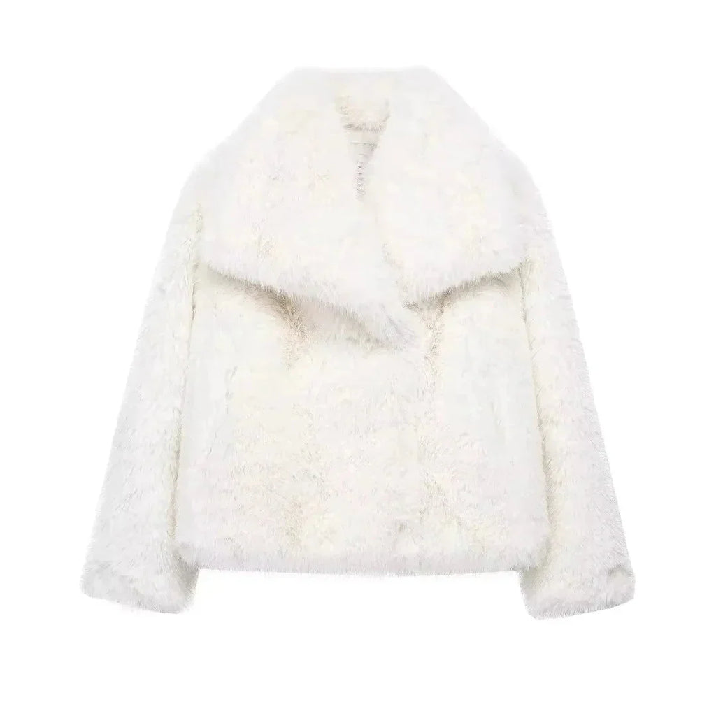 Kaenne | Short Faux Fur Coat with Wide Lapels