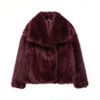 Kaenne | Short Faux Fur Coat with Wide Lapels