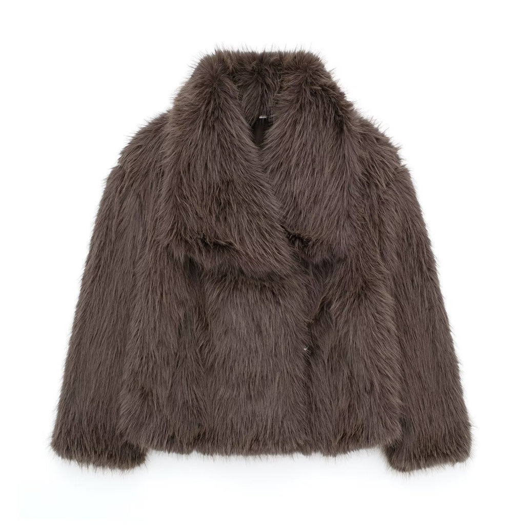 Kaenne | Short Faux Fur Coat with Wide Lapels