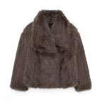 Kaenne | Short Faux Fur Coat with Wide Lapels