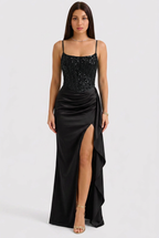 Kaette | Sequin Corset Evening Dress with Satin Skirt