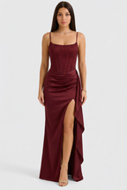 Kaette | Sequin Corset Evening Dress with Satin Skirt