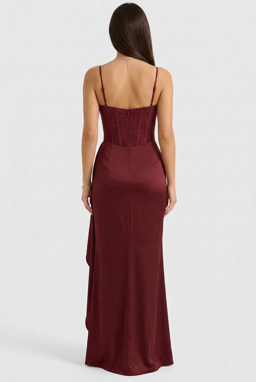 Kaette | Sequin Corset Evening Dress with Satin Skirt
