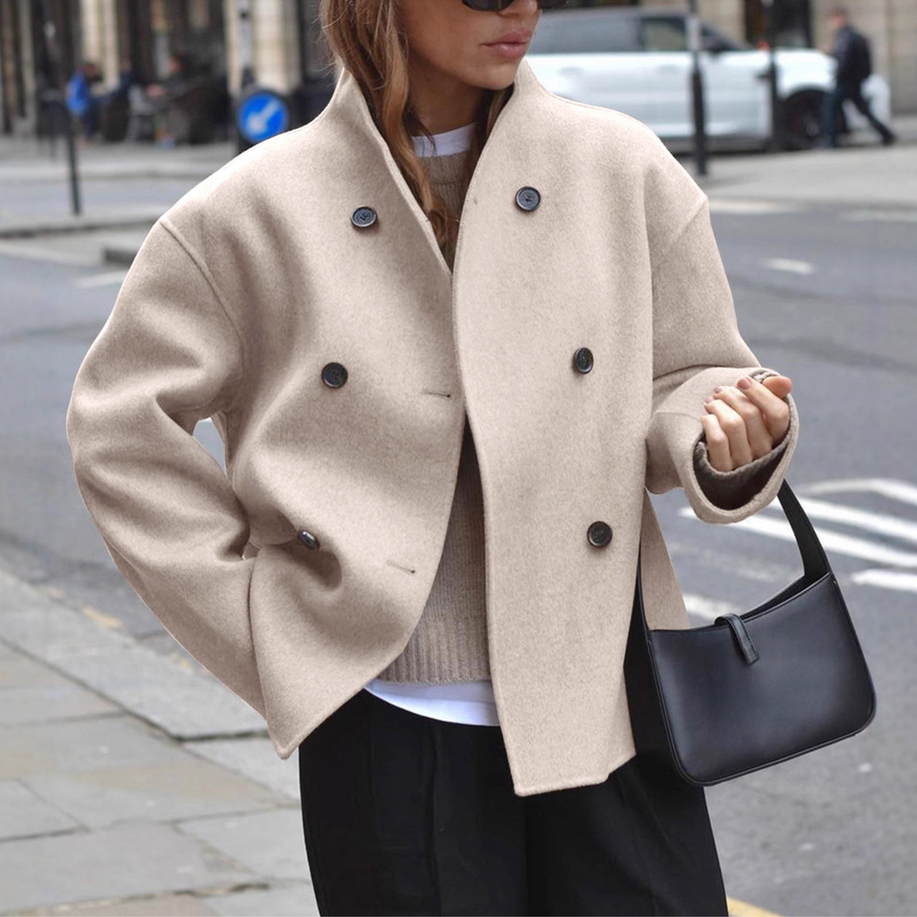 Lauena | Stand Collar Long Sleeve Wool Look Coat