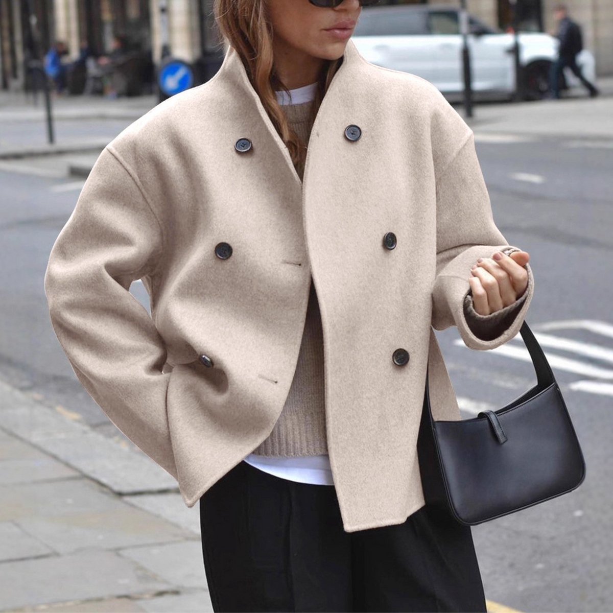 Lauena | Stand Collar Long Sleeve Wool Look Coat