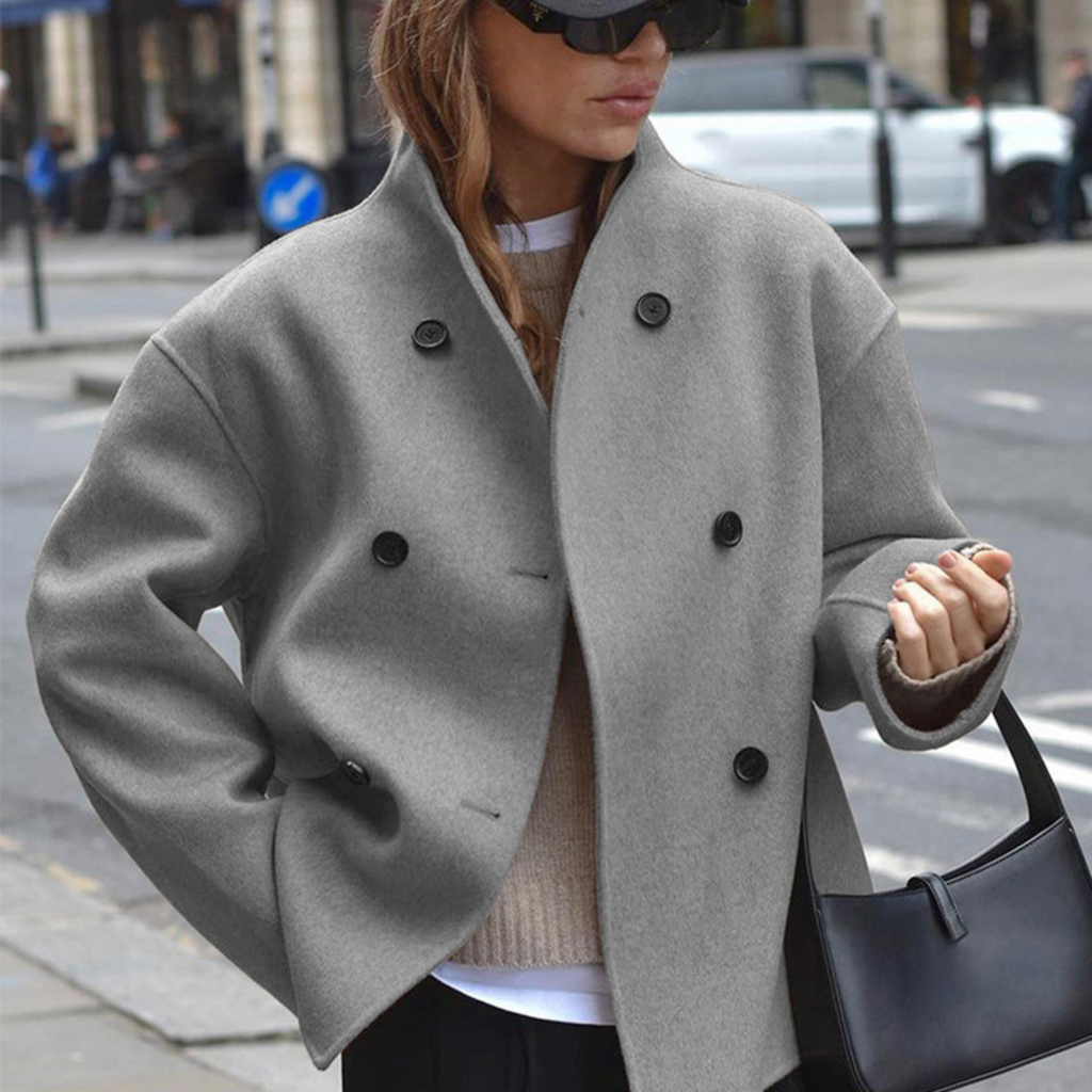Lauena | Stand Collar Long Sleeve Wool Look Coat