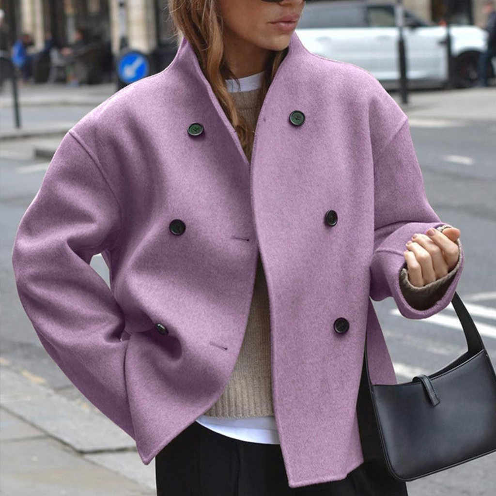 Lauena | Stand Collar Long Sleeve Wool Look Coat