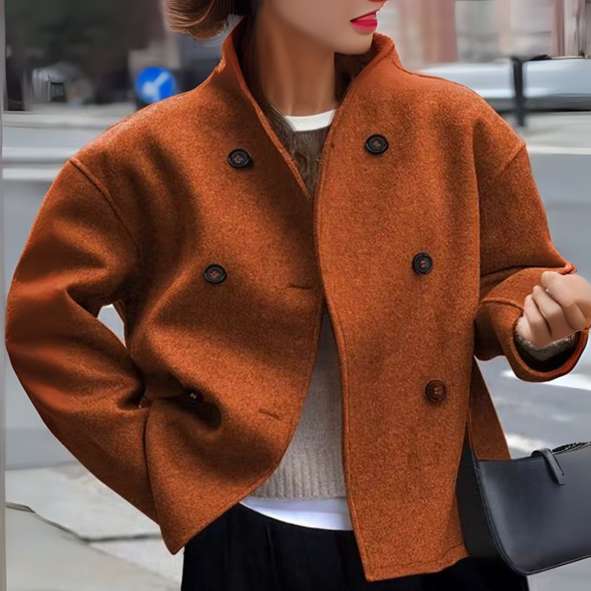 Lauena | Stand Collar Long Sleeve Wool Look Coat