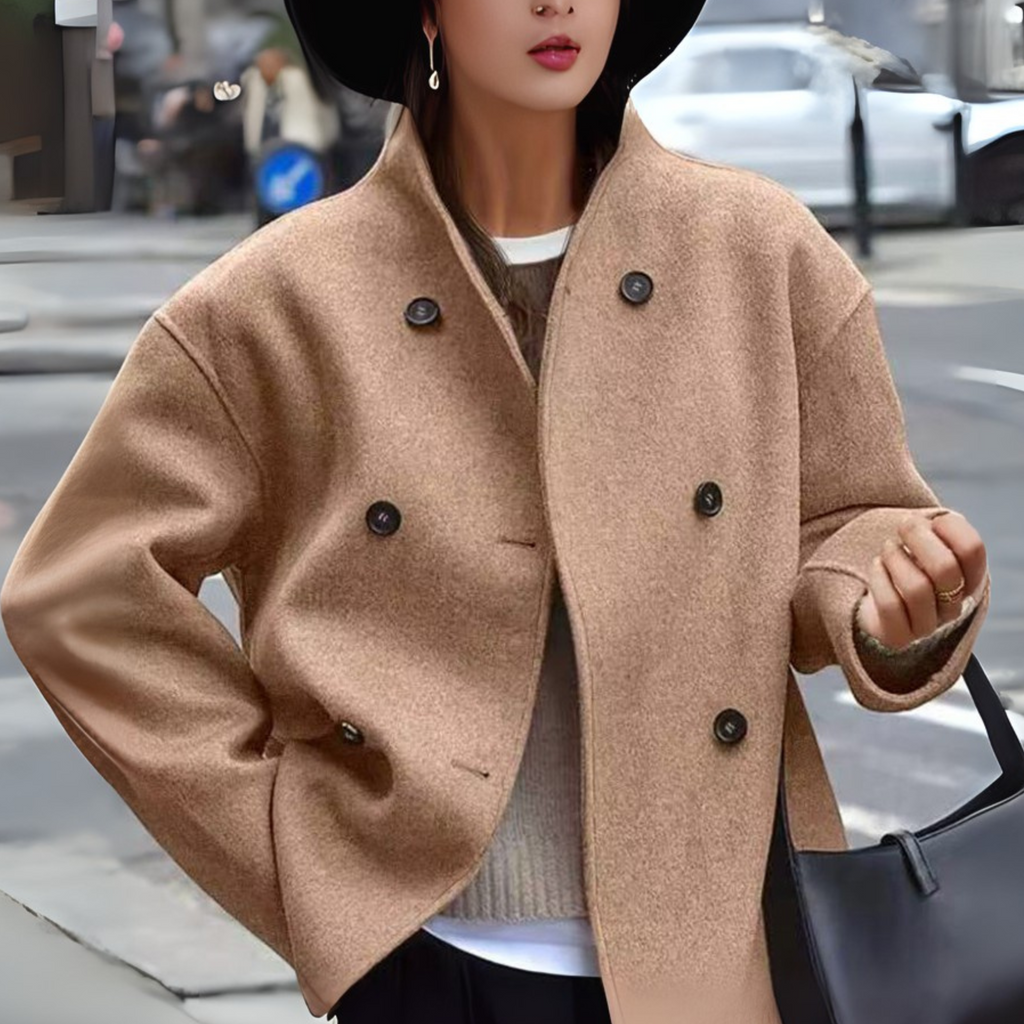 Lauena | Stand Collar Long Sleeve Wool Look Coat