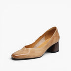 Lauine | Square-Toe Leather Block Heel Pumps