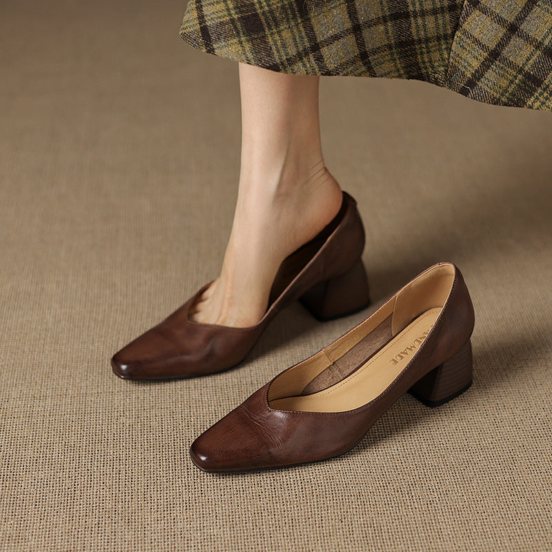 Lauine | Square-Toe Leather Block Heel Pumps