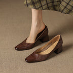 Lauine | Square-Toe Leather Block Heel Pumps
