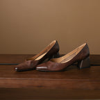 Lauine | Square-Toe Leather Block Heel Pumps