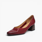 Lauine | Square-Toe Leather Block Heel Pumps