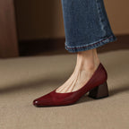 Lauine | Square-Toe Leather Block Heel Pumps
