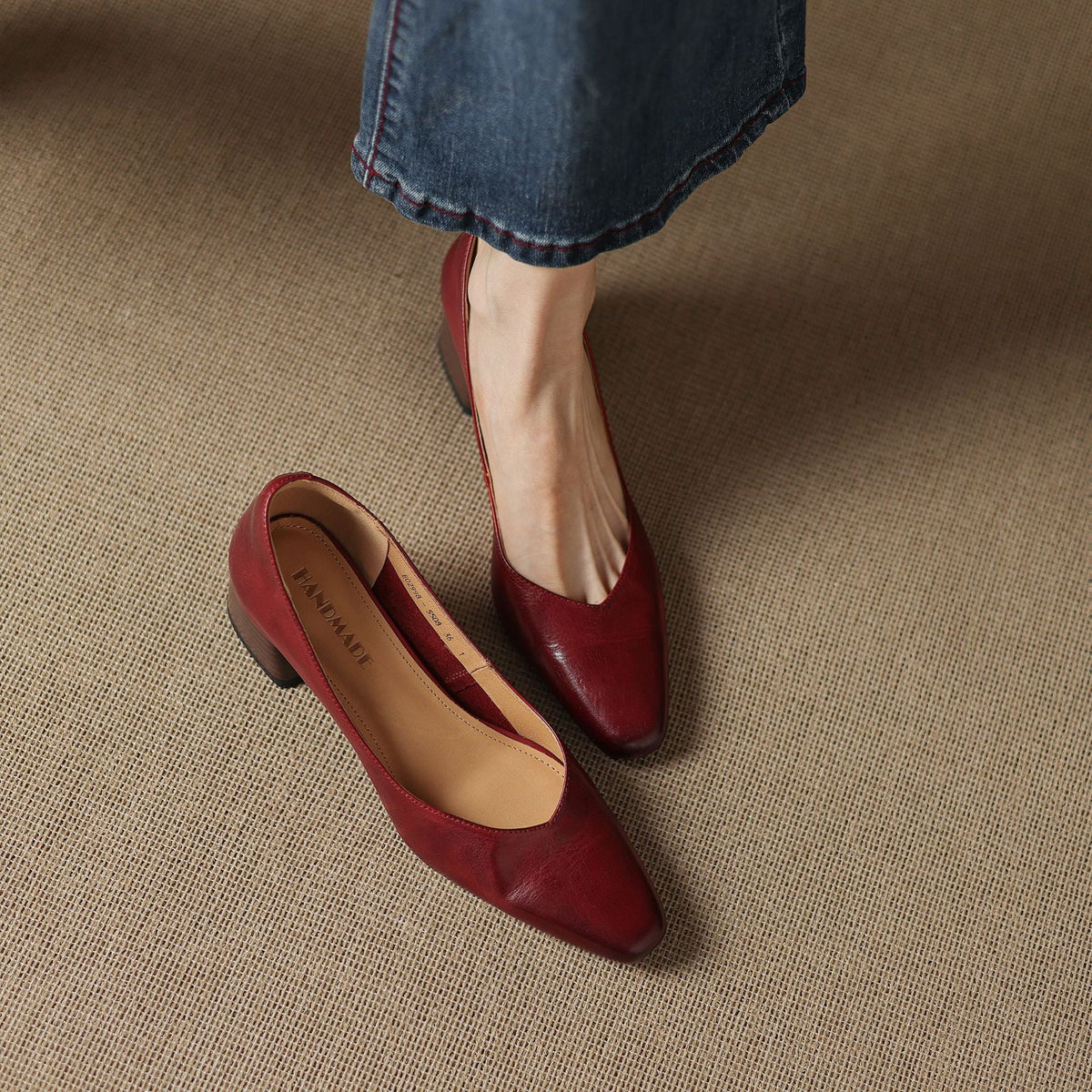 Lauine | Square-Toe Leather Block Heel Pumps