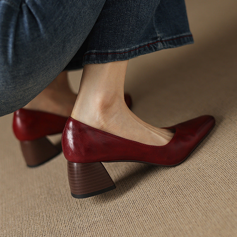 Lauine | Square-Toe Leather Block Heel Pumps