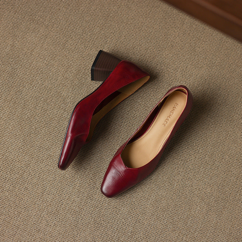 Lauine | Square-Toe Leather Block Heel Pumps