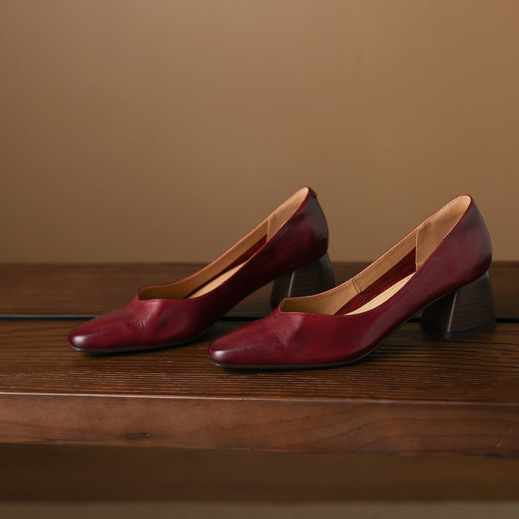 Lauine | Square-Toe Leather Block Heel Pumps