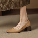 Lauine | Square-Toe Leather Block Heel Pumps