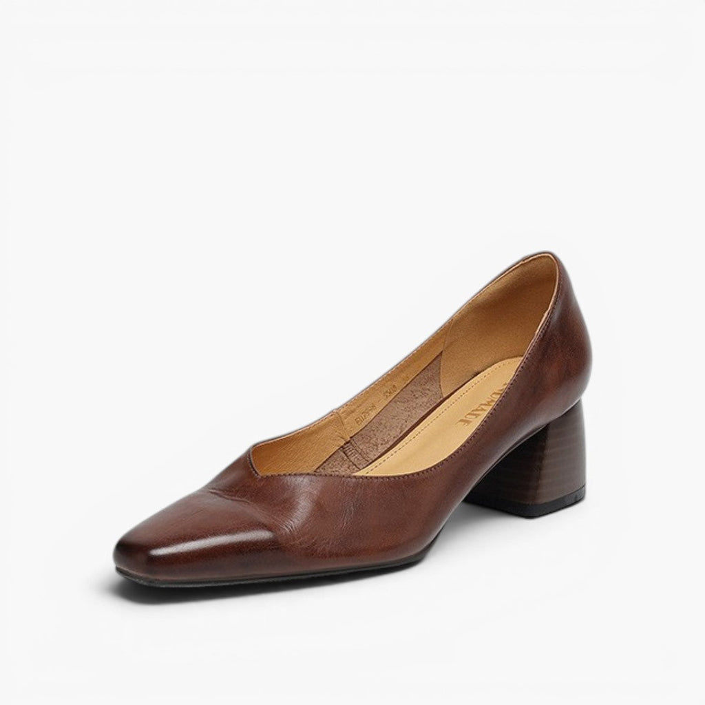 Lauine | Square-Toe Leather Block Heel Pumps