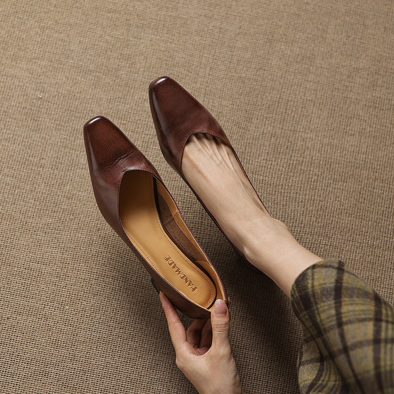 Lauine | Square-Toe Leather Block Heel Pumps