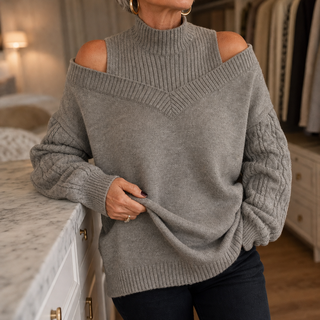 Lirara | Off Shoulder Cable Knit Sweater