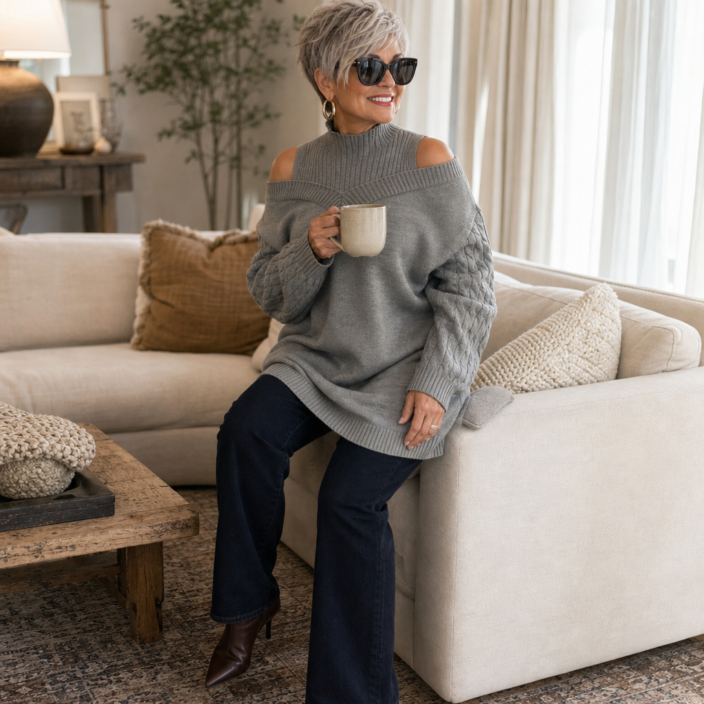 Lirara | Off Shoulder Cable Knit Sweater