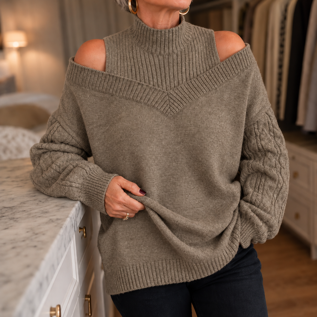 Lirara | Off Shoulder Cable Knit Sweater