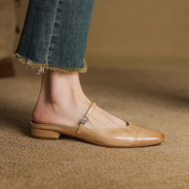 Lirelle | Mary Jane Leather Mules with Buckle Strap