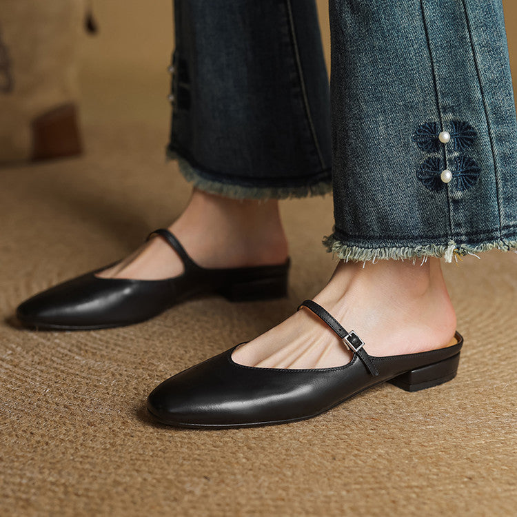 Lirelle | Mary Jane Leather Mules with Buckle Strap