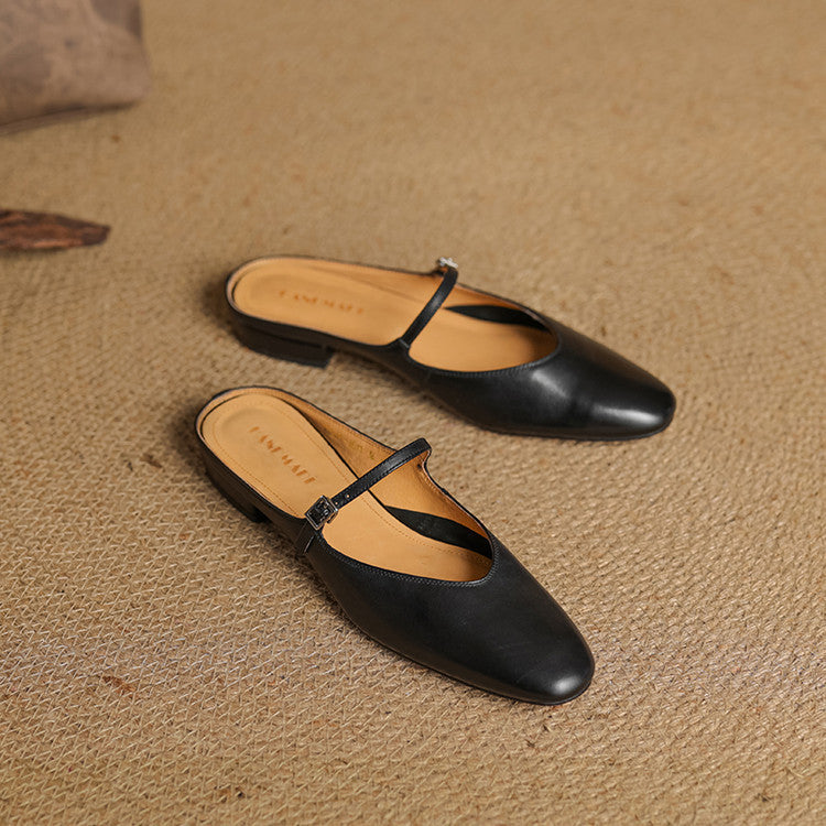 Lirelle | Mary Jane Leather Mules with Buckle Strap