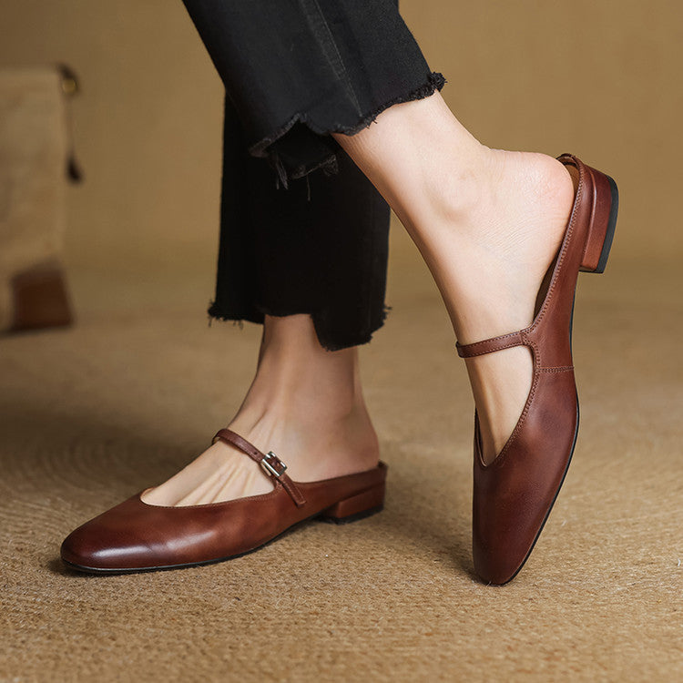 Lirelle | Mary Jane Leather Mules with Buckle Strap