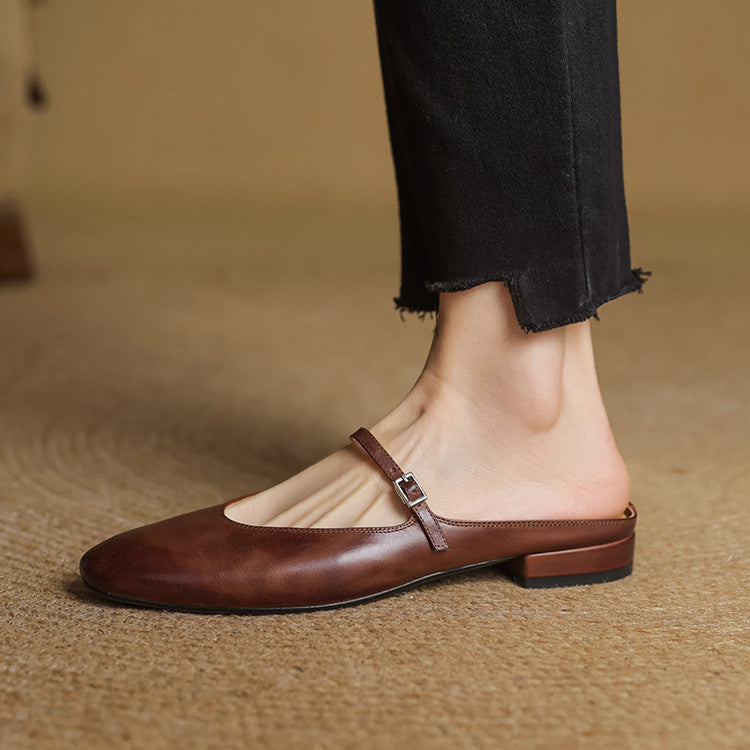Lirelle | Mary Jane Leather Mules with Buckle Strap