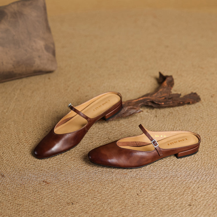 Lirelle | Mary Jane Leather Mules with Buckle Strap