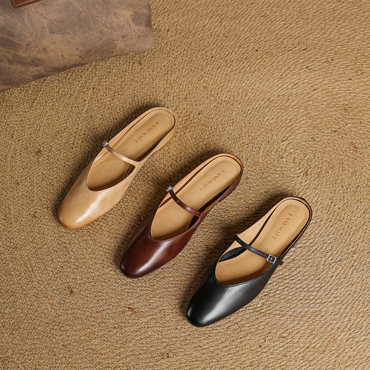 Lirelle | Mary Jane Leather Mules with Buckle Strap