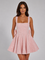 Lysana | Sequin Tweed Mini Dress with Bow