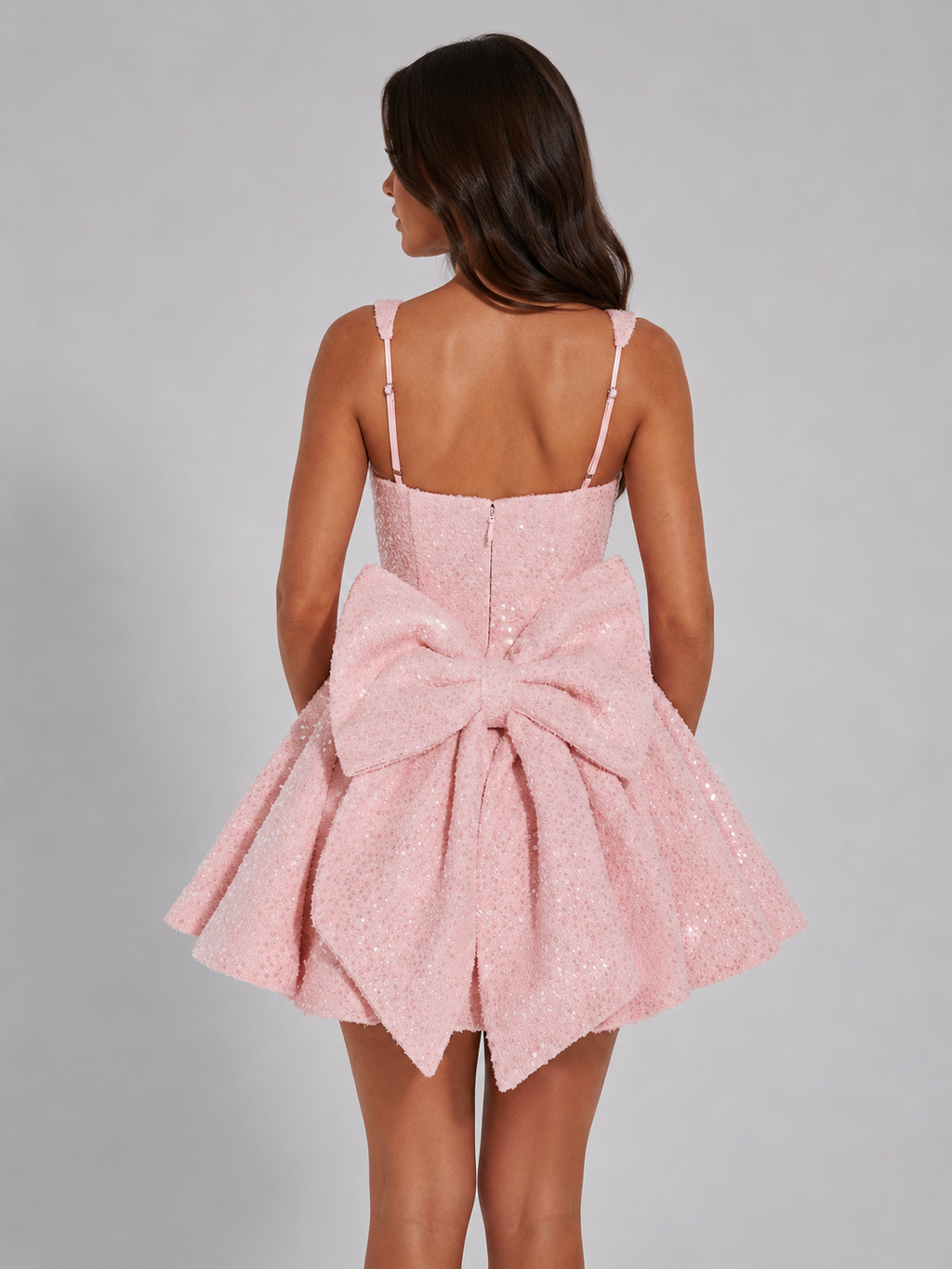 Lysana | Sequin Tweed Mini Dress with Bow