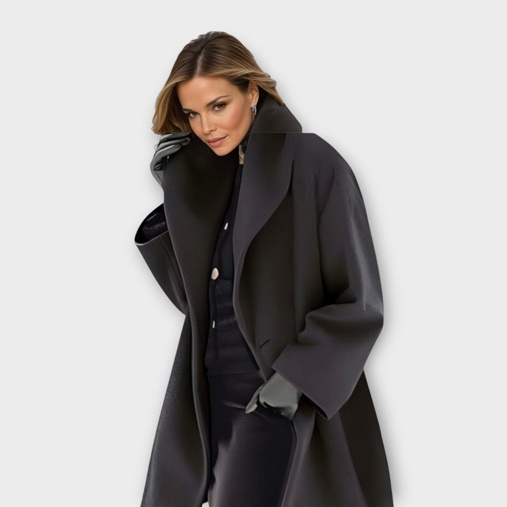Lysena | Wool Blend Swing Coat with Shawl Collar