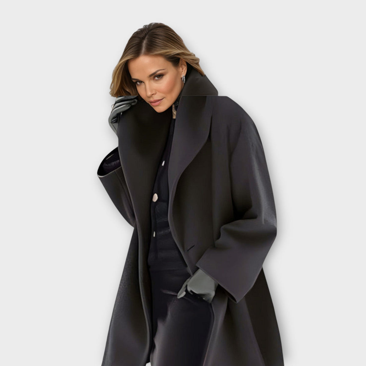 Lysena | Wool Blend Swing Coat with Shawl Collar